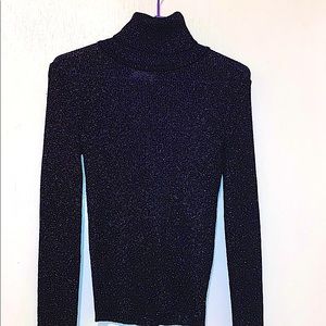 Vintage Metallic Glitter Black Turtleneck Sweater